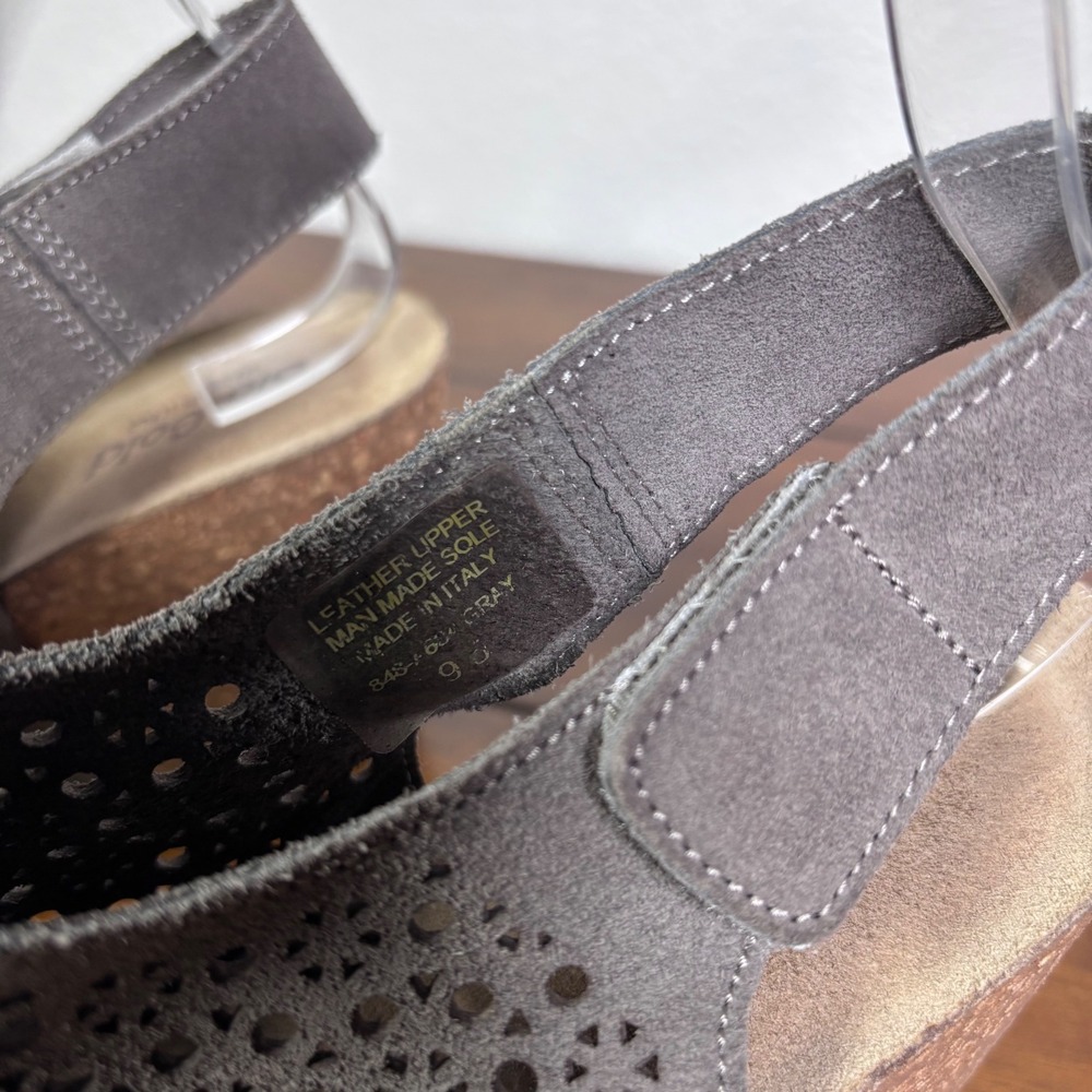 Bio-Gold Wedge Sandals Women 9 Gray Suede Laser Cut Cork Platform Made in Italy - Picture 4 of 10